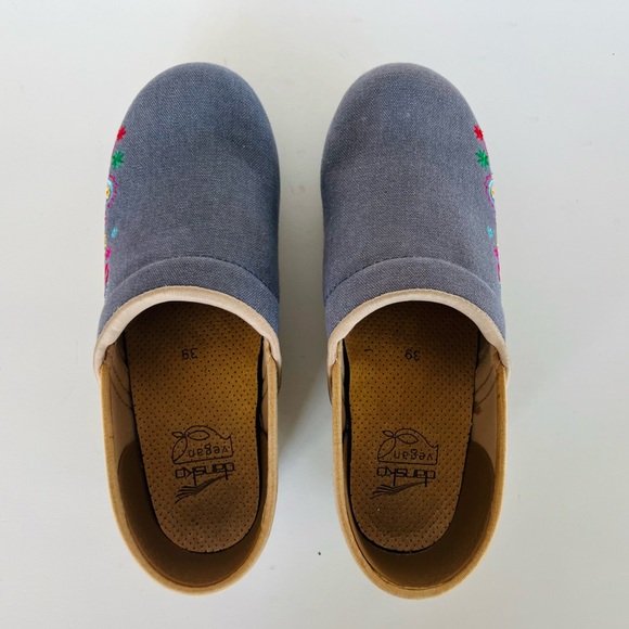 Dansko Vegan Canvas Paisley Embroidered Espadrille Mule Clogs, Blue Denim, 39 - Picture 2 of 10